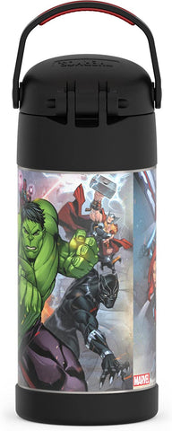 Thermos Funtainer 12 Ounce Stainless Steel Vacuum Insulated Kids Straw Bottle, Avengers