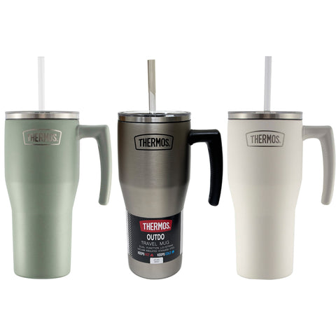 *NEW* Thermos Outdo 850ml Stainless Steel Travel Mug Dual Function Lid with Straw (OT850 Series)