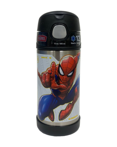 Thermos Kids Stainless Steel Vacuum Insulated Funtainer Straw Bottle,  Spiderman, 12 Fluid Ounces 