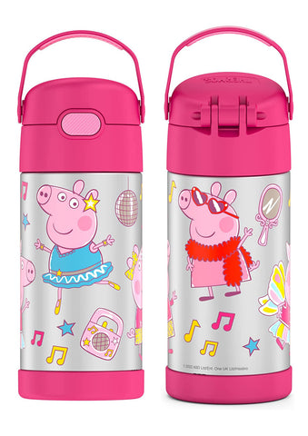 THERMOS FUNTAINER 12 Ounce Stainless Steel Vacuum Insulated Kids Straw  Bottle, Peppa Pig